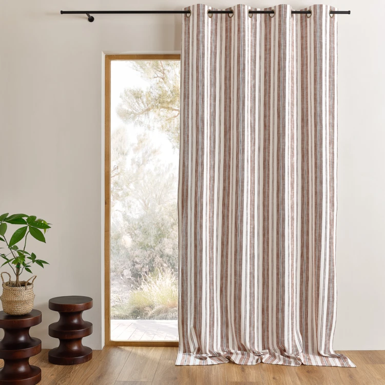 Rideau tamisant en coton flammé à rayures