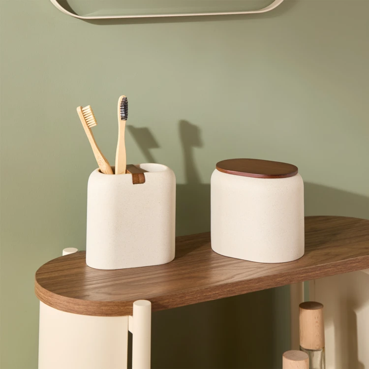 Pot à brosse à dents en résine et bambou