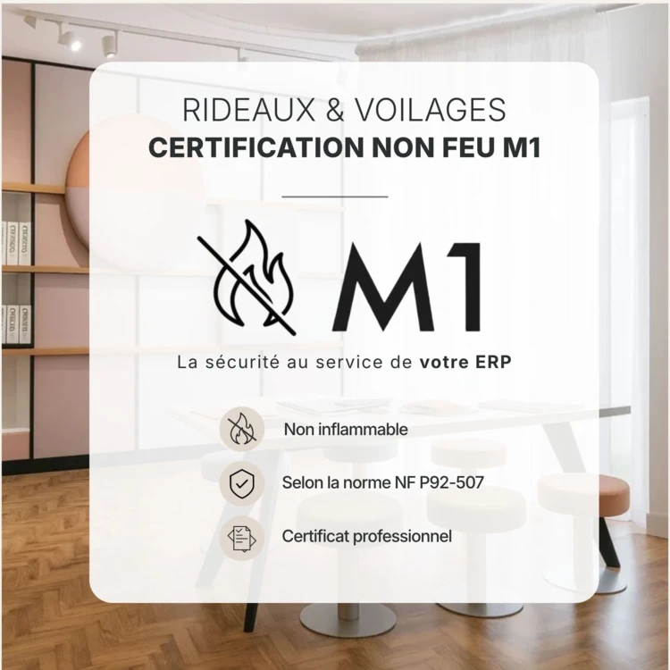 Voilage  ignifugé M1 effet lin galon fronceur