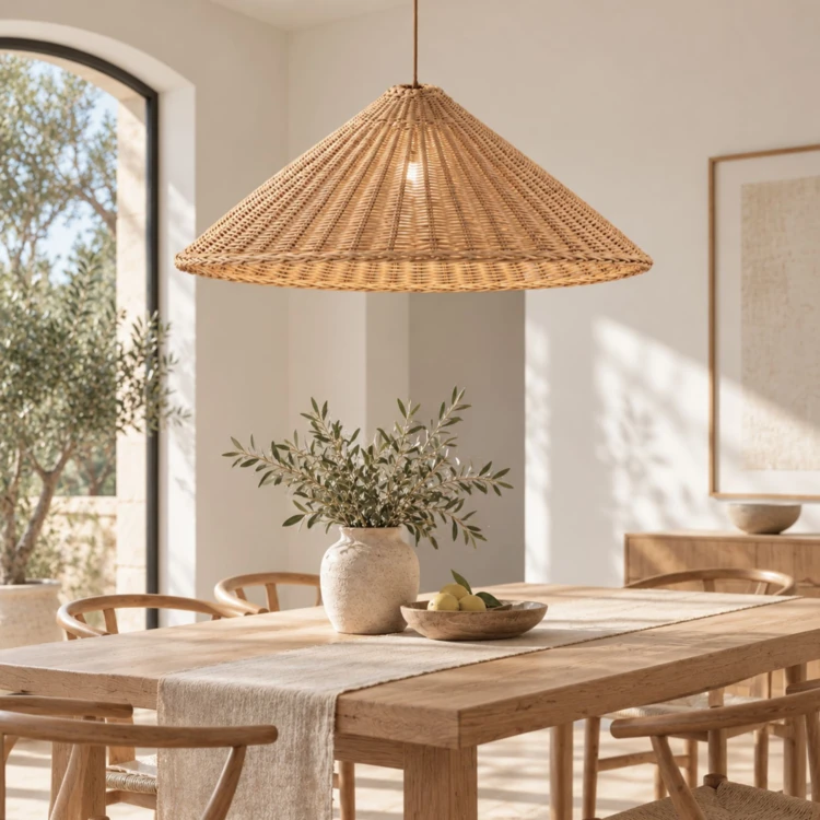 Lustre rotin tressé parasol