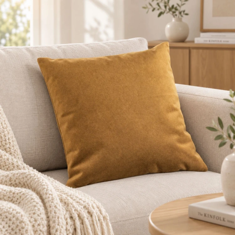 Coussin velours effet peau de pêche