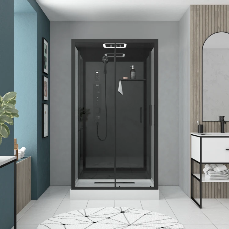 Cabine de douche hydromassante porte coulissante et panneau de contrôle tactile