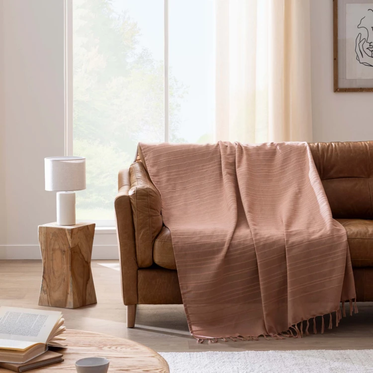 Plaid coton à franges grand format