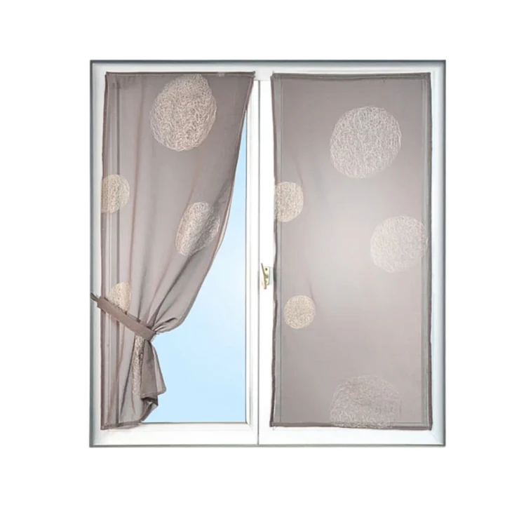 Petit Voilage Taupe Brodé 'Ronds Mêlés'