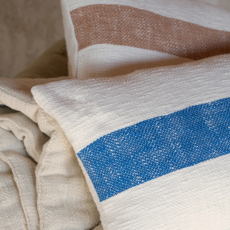 Housse de coussin rectangulaire en chambray à bande centrale