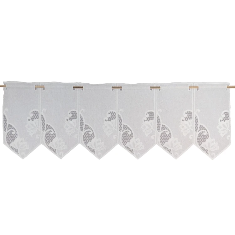 Bestickte Bistrogardine mit Blumenmotiv – gerader Spitzensaum