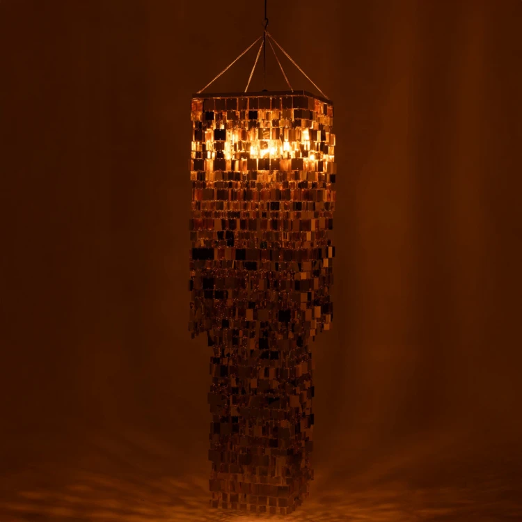 ABAT-JOUR CHANDELIER CARRÉ PVC DORÉ LARGE