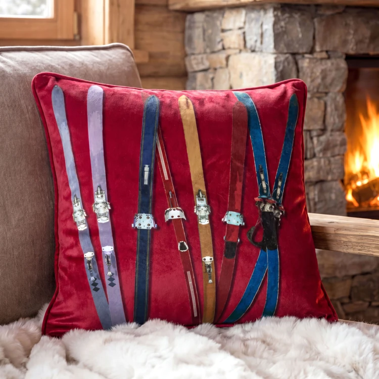 Coussin rectangulaire à motif skis vintage