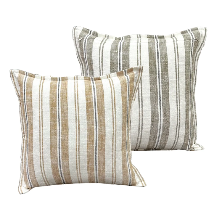 Housse de coussin réversible en coton flammé à rayures double face