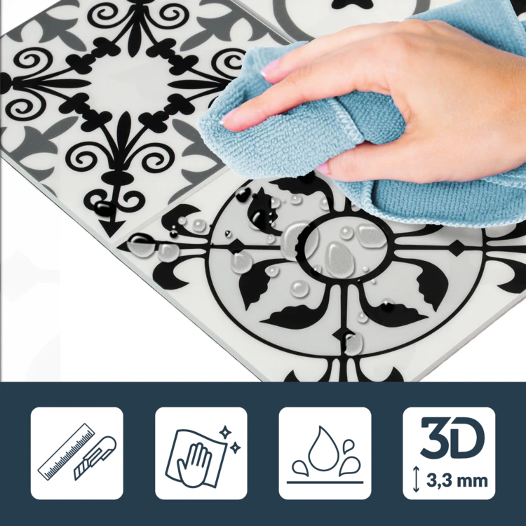 Zelfklevende 3D-wandpanelen met cementtegelmotief, 4 stuks