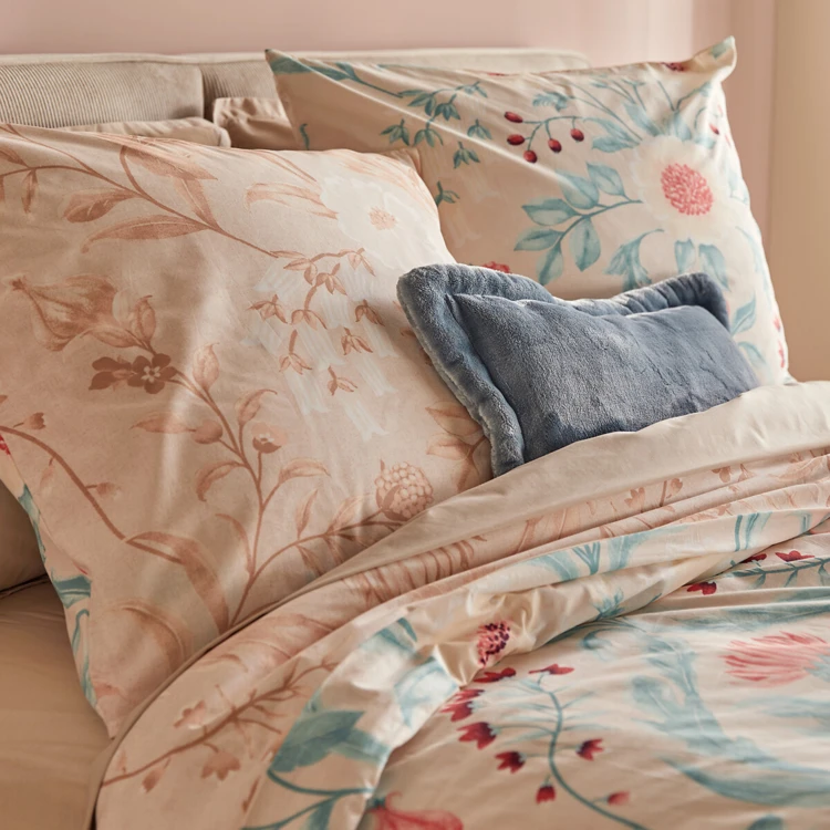 Conjunto de cama de 3 peças em algodão reversível com motivos florais