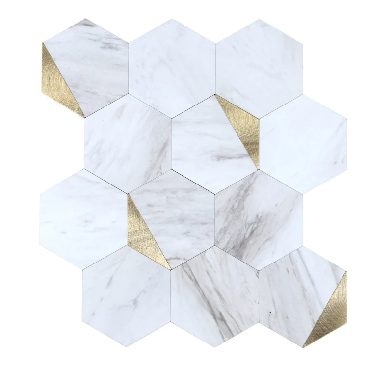 Crédence adhésive murale 3D effet carrelage hexagonal 4 pièces