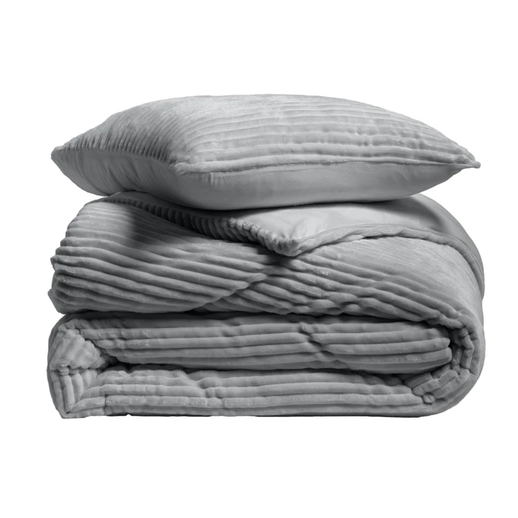 Parure de lit en flanelle relief unie avec fermeture zippée