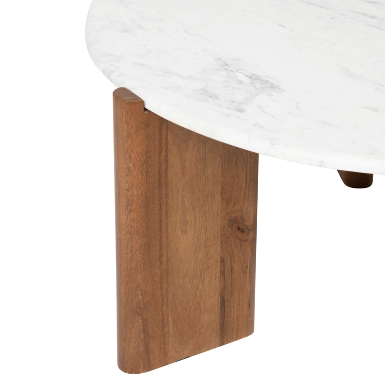 Mesa de centro redonda de mármol con patas de madera maciza de mango