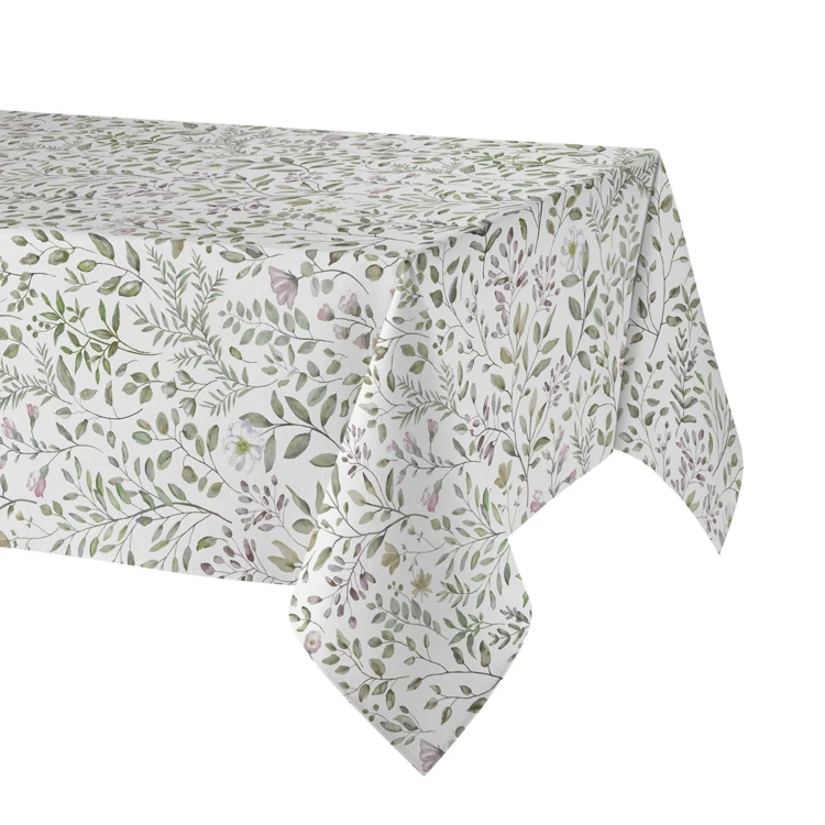 Nappe rectangulaire en coton enduit anti-tache motif végétal