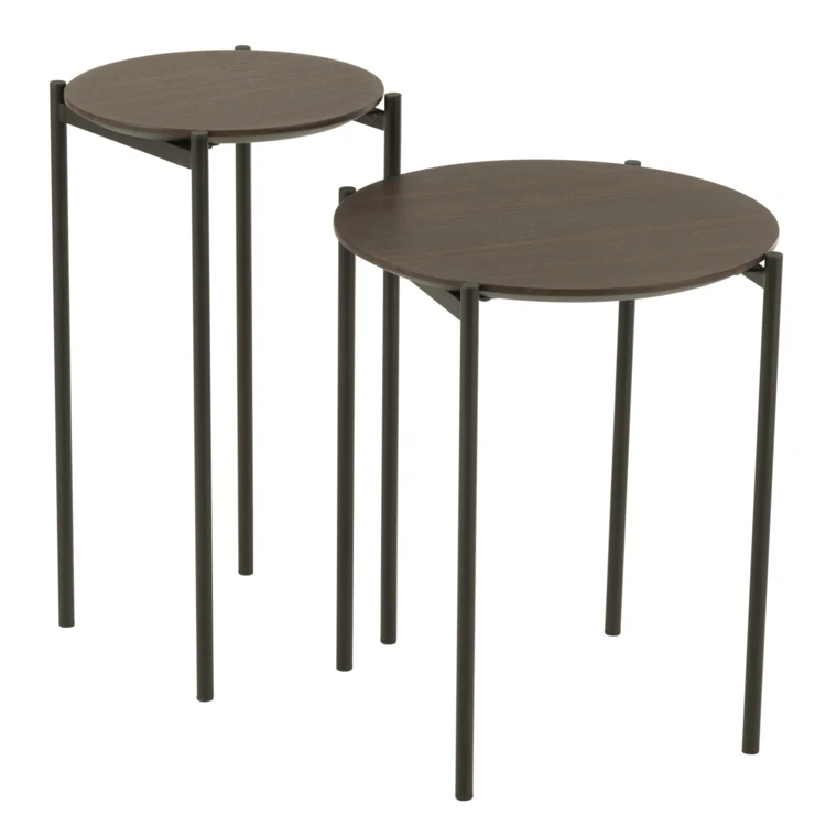 Conjunto de 2 mesas nido redondas de madera y metal