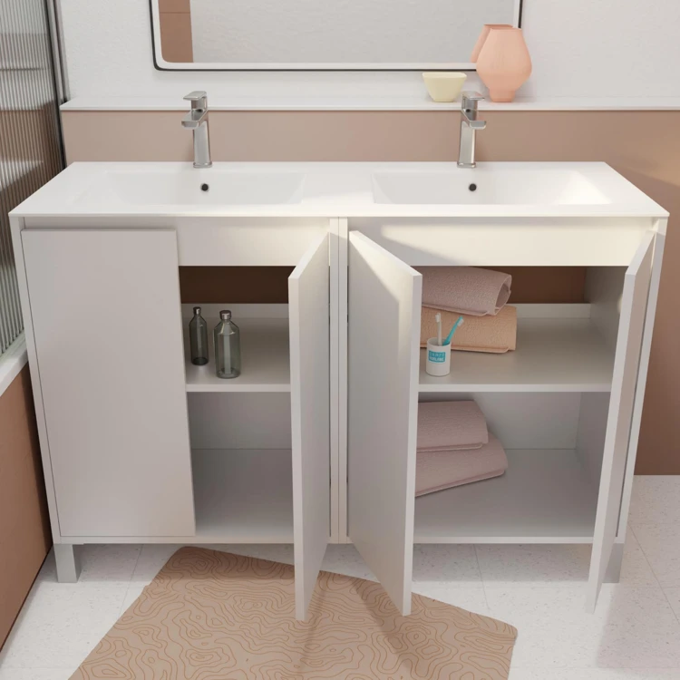 Meuble de salle de bains double vasque avec 4 portes