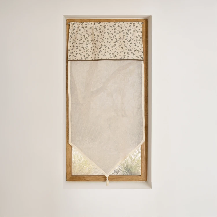 Vitrage coton à parement végétal et bas pointe