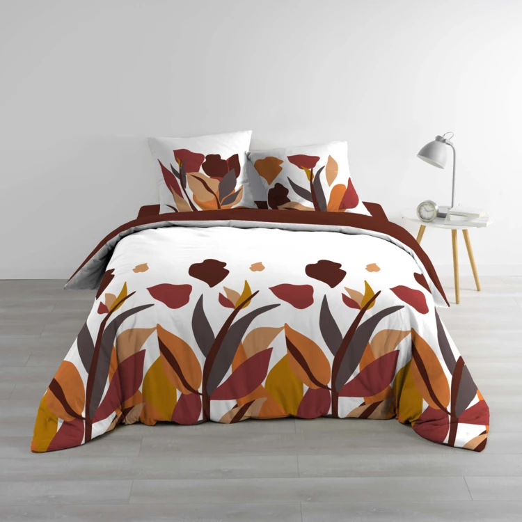 3-teiliges Bettwäscheset aus 100 % Baumwolle mit Blumenmuster – Bettbezug + Kissenbezüge