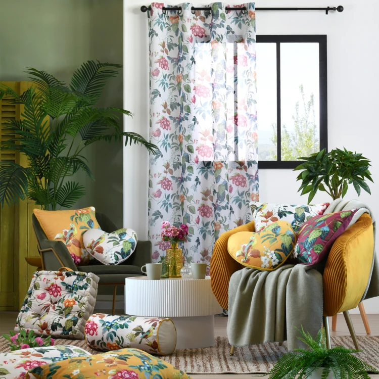 Polochon décoratif motif feuillage et oiseau