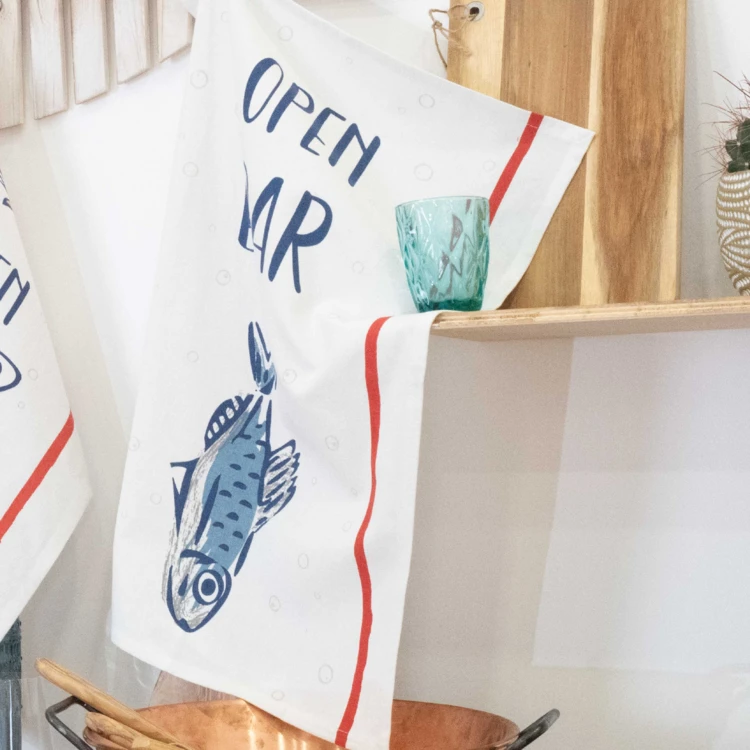 Lot de 3 torchons message poissons en coton