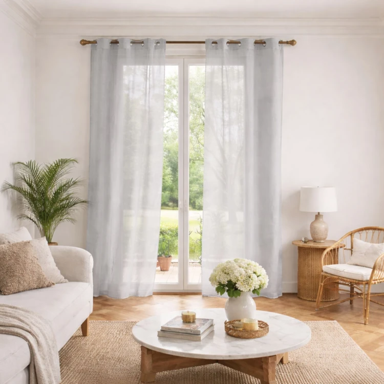 Voilage poly-lin uni  fluide