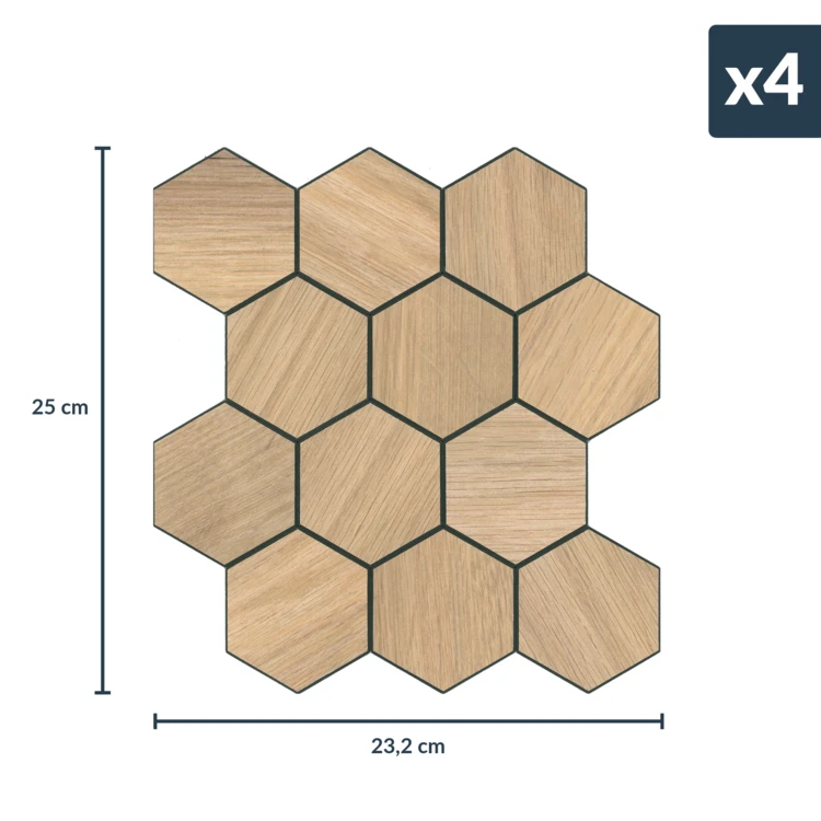 Crédence adhésive murale 3D effet carrelage hexagonal 4 pièces
