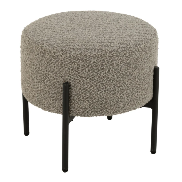 Taburete redondo pequeño de madera y tejido bouclé