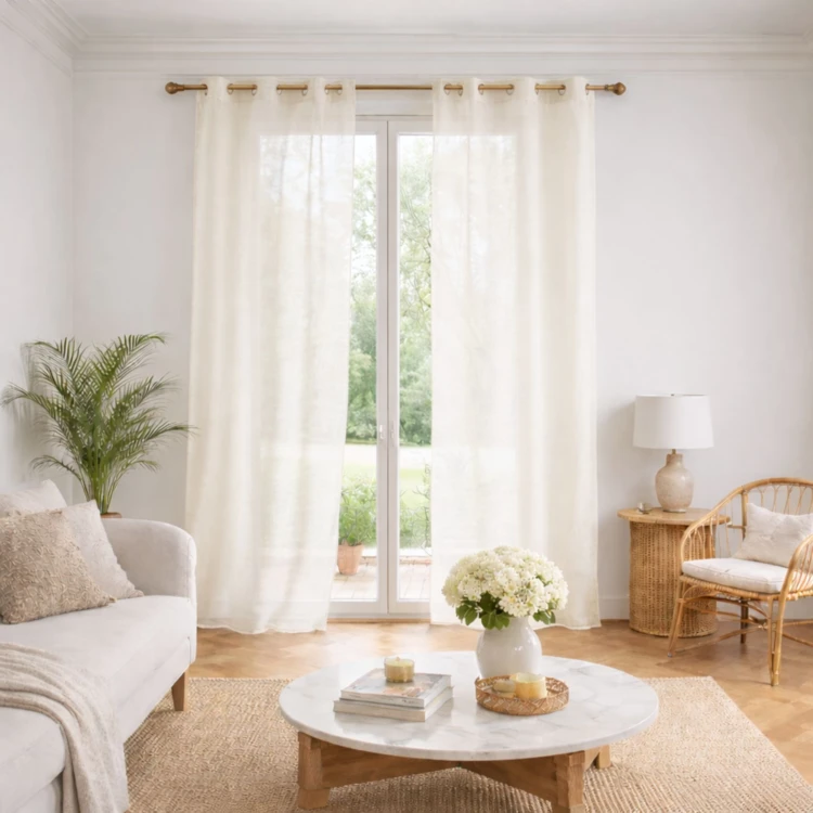 Voilage poly-lin uni  fluide