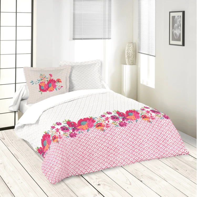 Dreiteiliges Bettwäsche-Set mit Blumen- und geometrischen Motiven