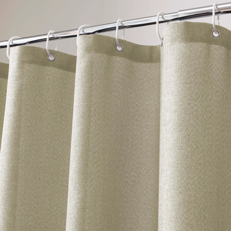 Rideau de douche uni aspect chambray avec crochets