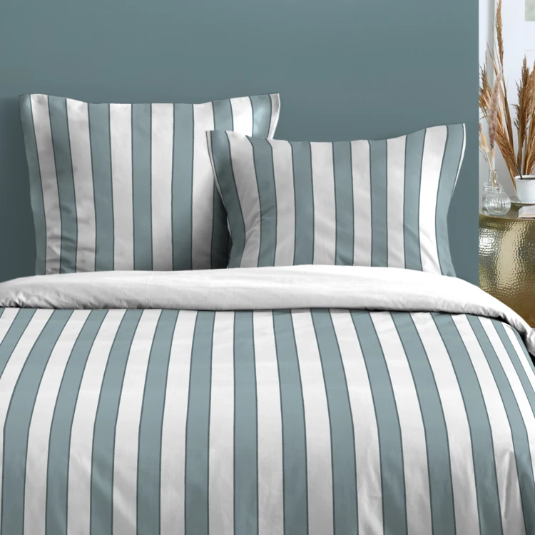 Parure de lit 3 pièces en coton imprimé rayures housse + taies