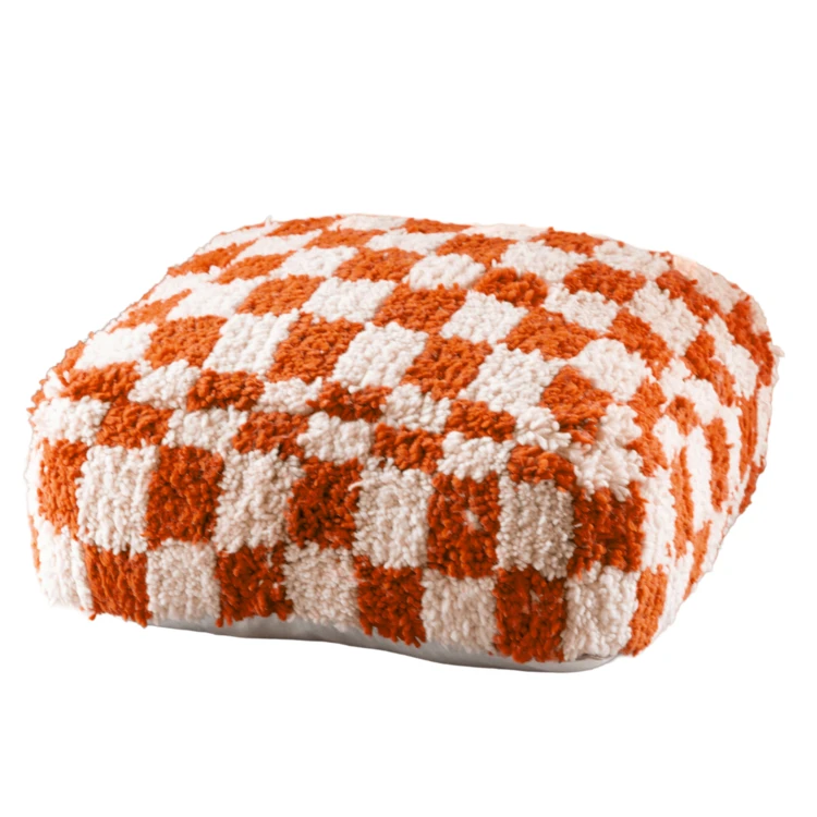 Pouf damier en laine avec garnissage