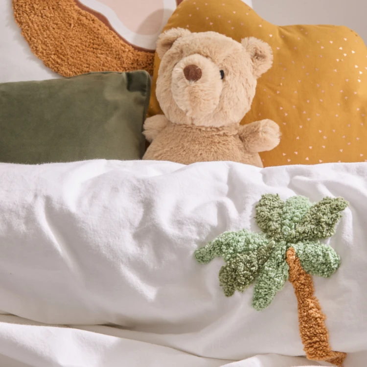 Parure de lit enfant 2 pièces coton tufté palmier housse + taie