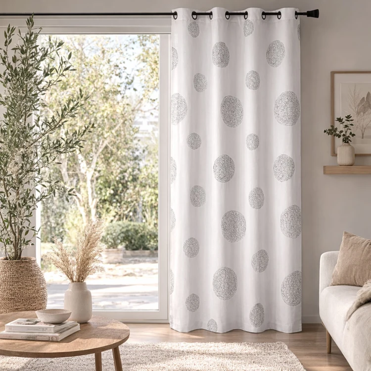 Rideau Blanc en Shantung Brodé 'Ronds Mêlés'