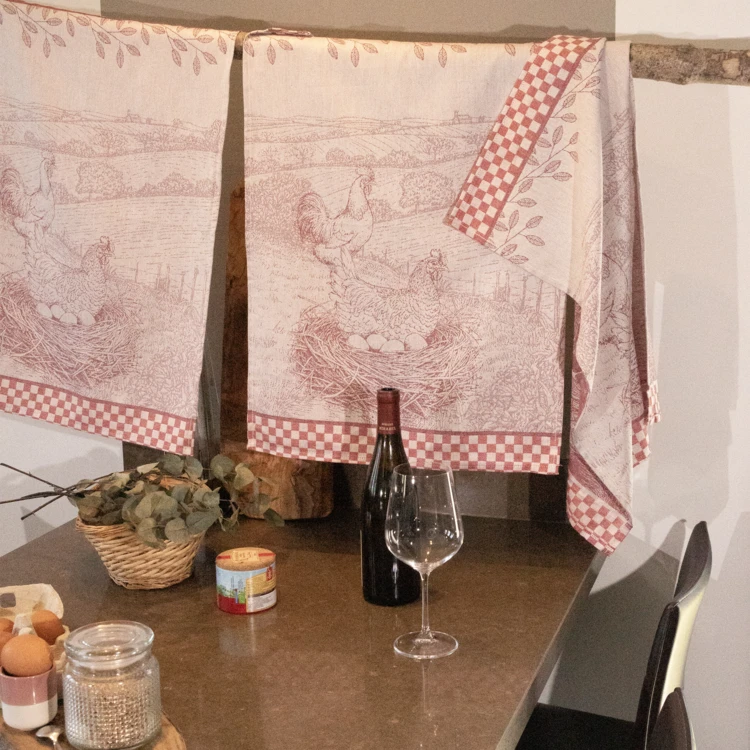 Torchon en coton poule campagne