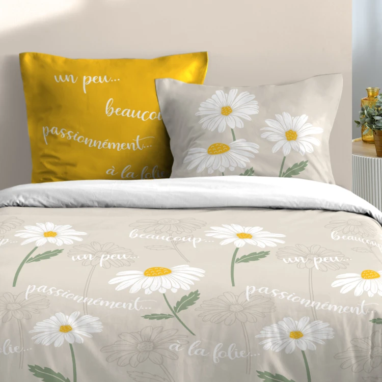 Parure de lit 3 pièces en coton marguerites housse + taies