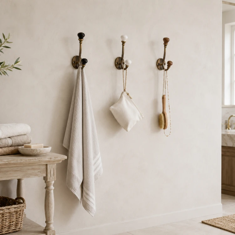 Patère murale double en fer avec boutons décoratifs