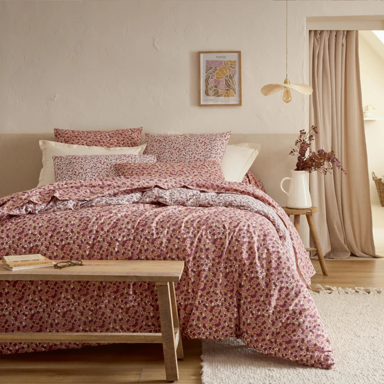Housse de couette réversible à motifs floraux 100% coton