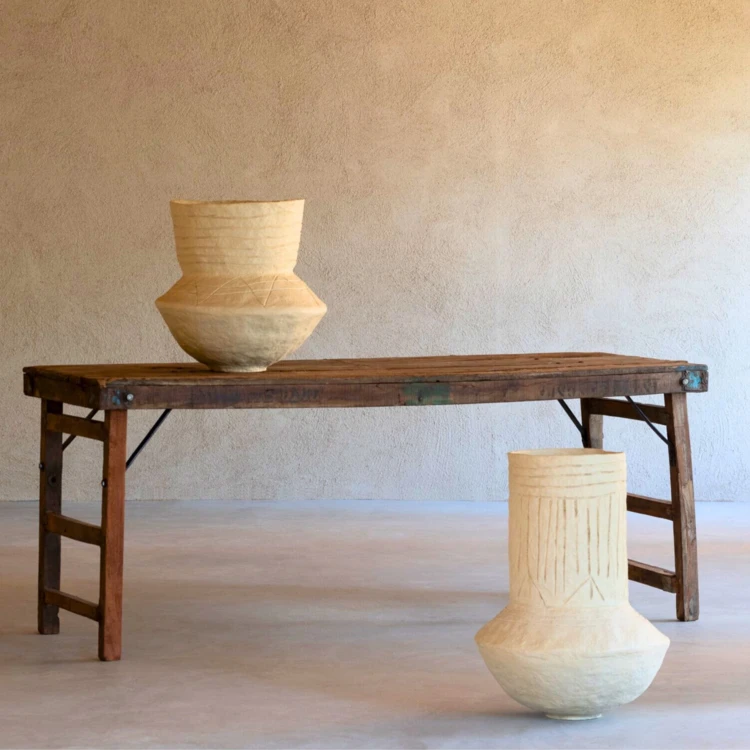 Pot décoratif en papier mâché naturel
