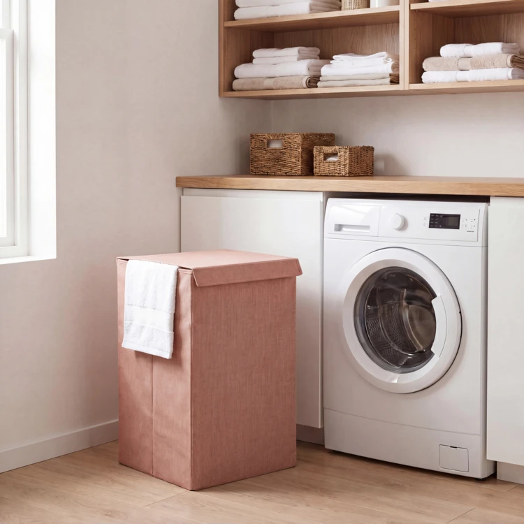 Panier à linge pliable en panneau de fibres de bois et polyester