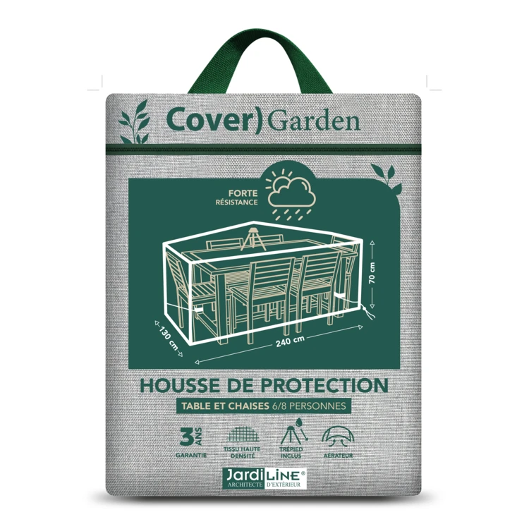 Housse de protection table de jardin rectangulaire et chaises