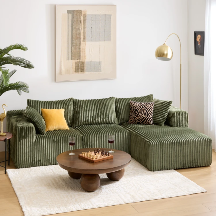 Canapé d’angle 3 places en tissu côtelé