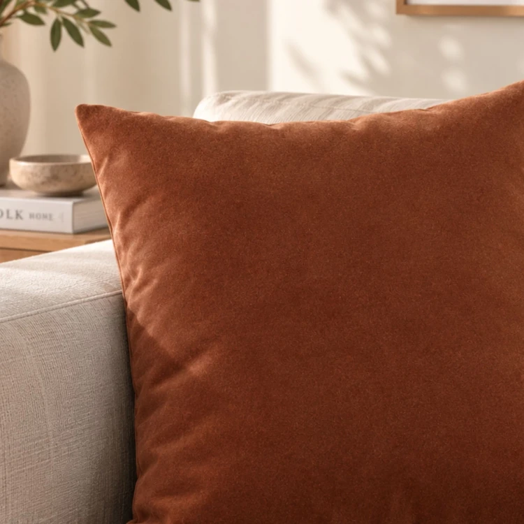 Coussin velours effet peau de pêche