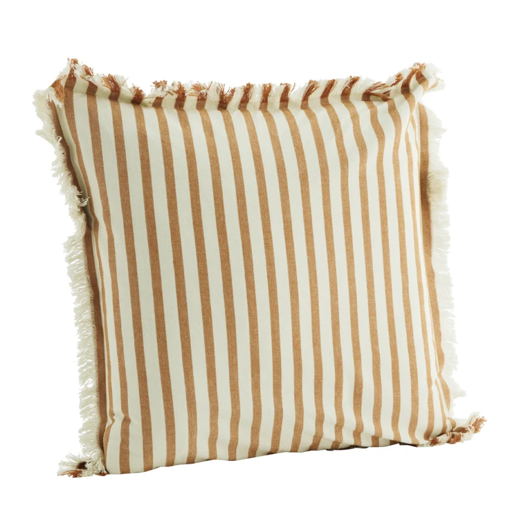 Housse de coussin en coton à rayures et franges