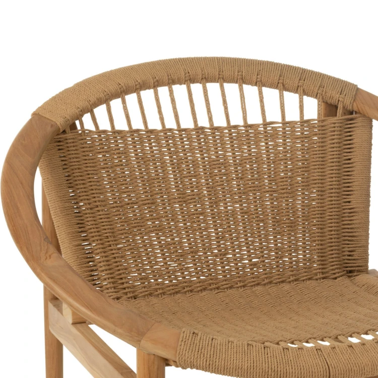 Fauteuil salon design rond bois et fibres naturelles