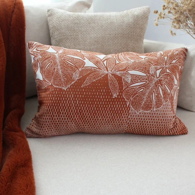 Coussin décoratif déhoussable motif feuillage tropical