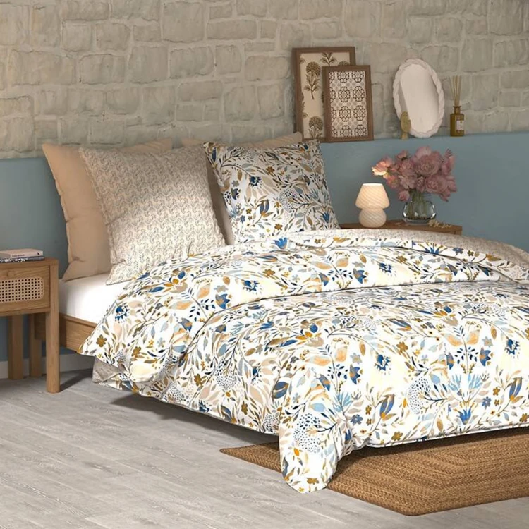 Parure de lit réversible 3 pièces coton végétal housse + taies