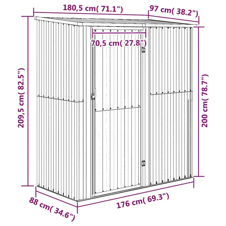Abri de jardin avec porte verrouillable en acier galvanisé