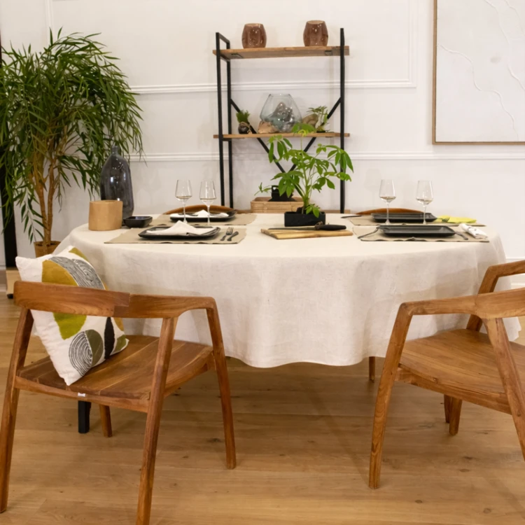 Nappe ronde plastifiée lin et coton